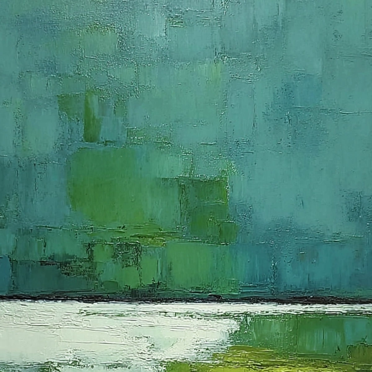 VERDANT SHORE: Textured Green and Teal Abstract Landscape Painting - Image 5