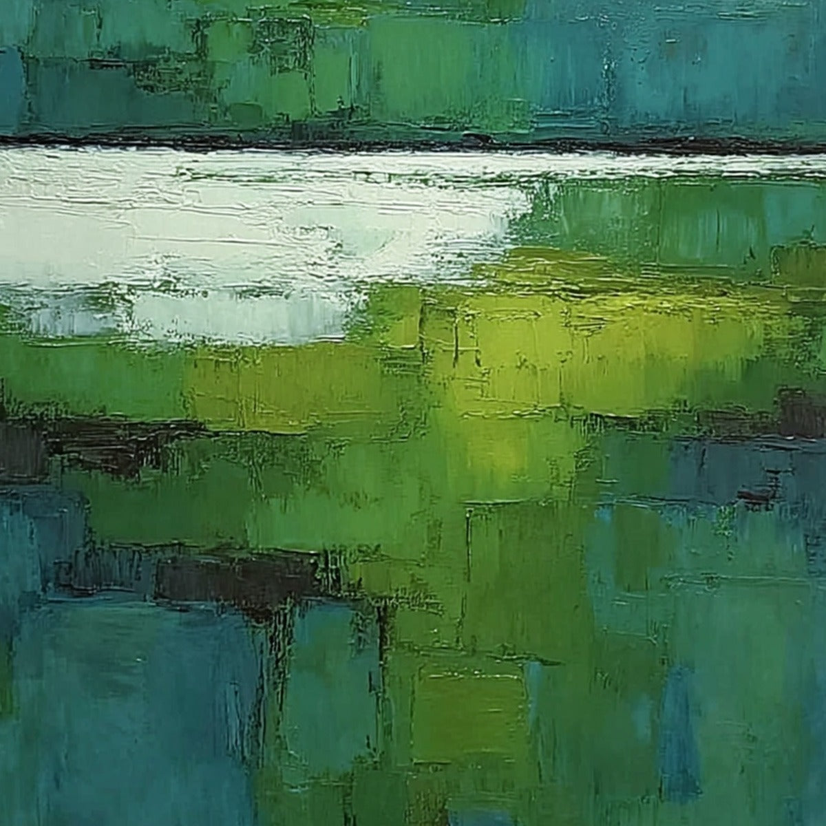 VERDANT SHORE: Textured Green and Teal Abstract Landscape Painting - Image 3