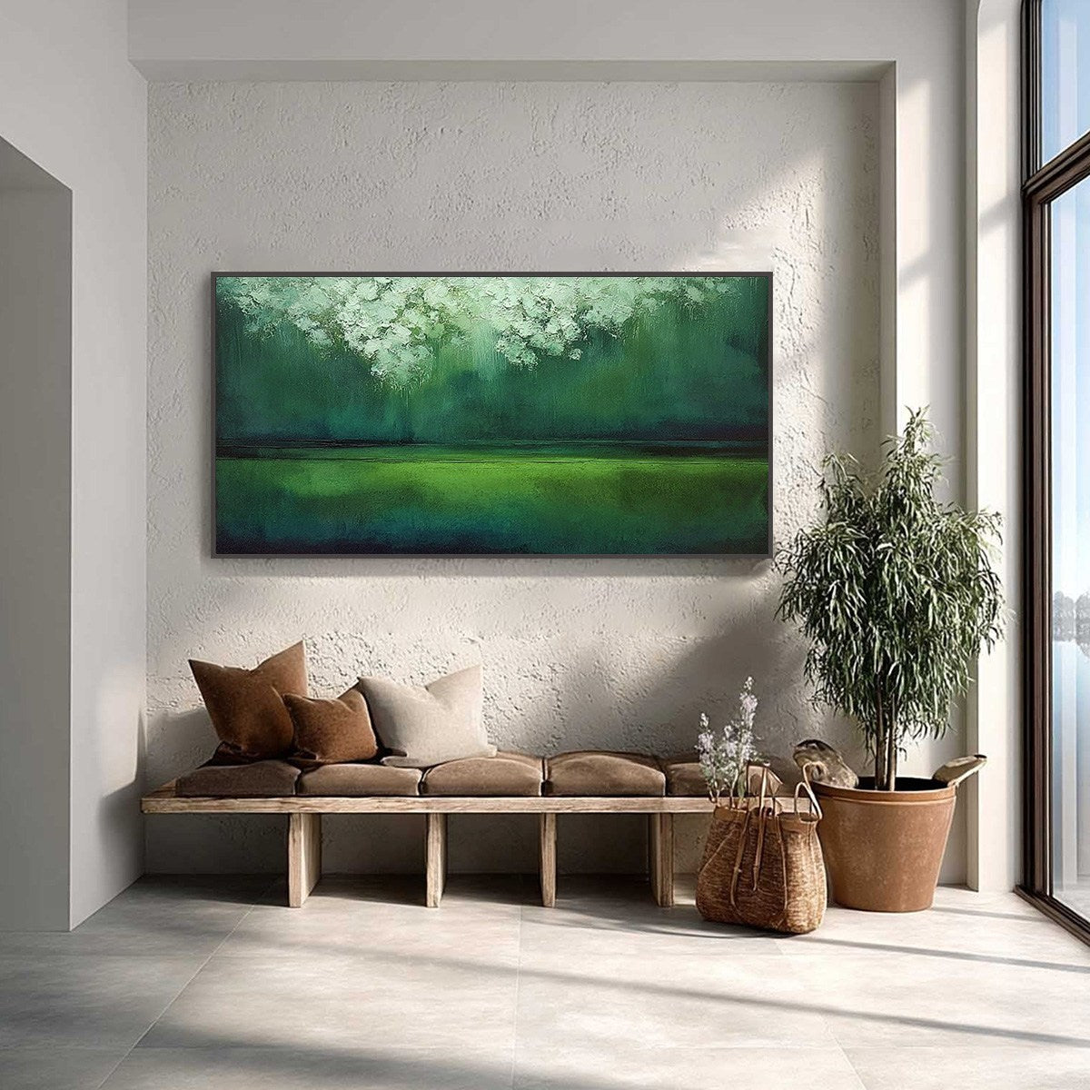 VERDANT STILLNESS: Large Green Abstract Landscape Texture Painting - Image 2