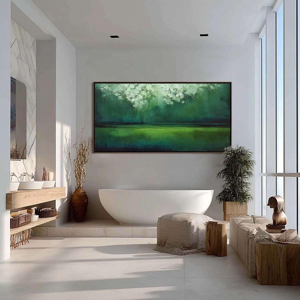 VERDANT STILLNESS: Large Green Abstract Landscape Texture Painting - Image 4