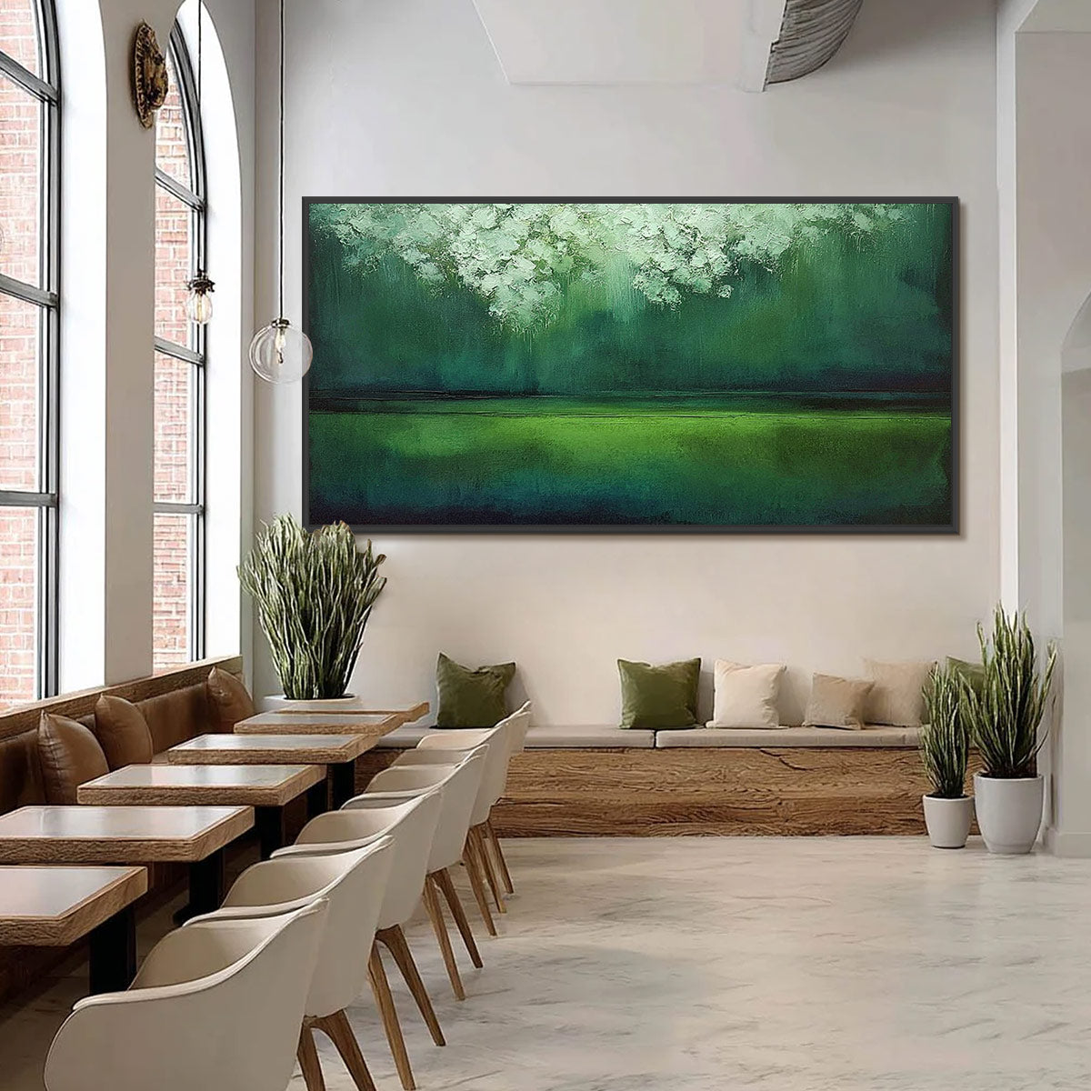 VERDANT STILLNESS: Large Green Abstract Landscape Texture Painting - Image 6