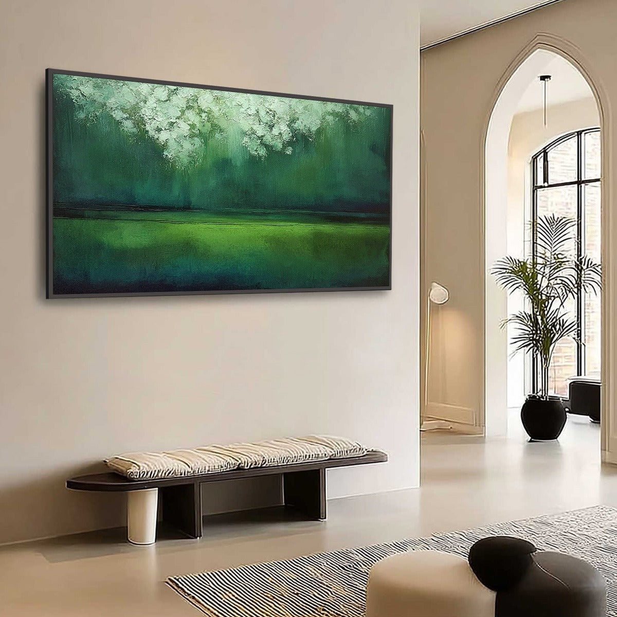 VERDANT STILLNESS: Large Green Abstract Landscape Texture Painting - Image 7
