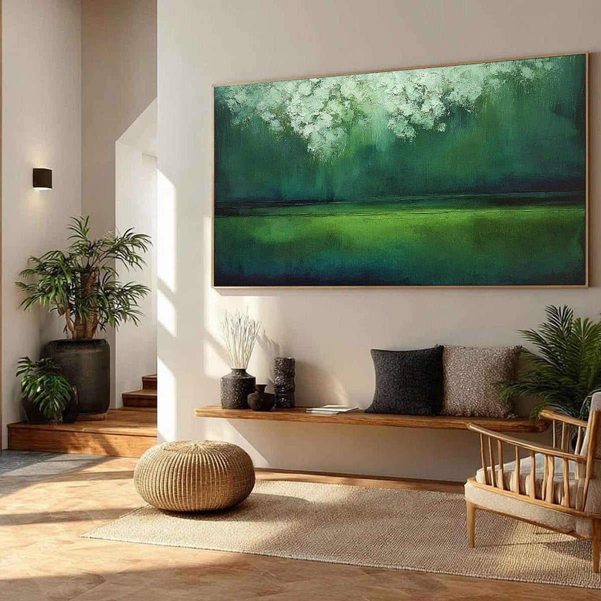 VERDANT STILLNESS: Large Green Abstract Landscape Texture Painting - Image 8