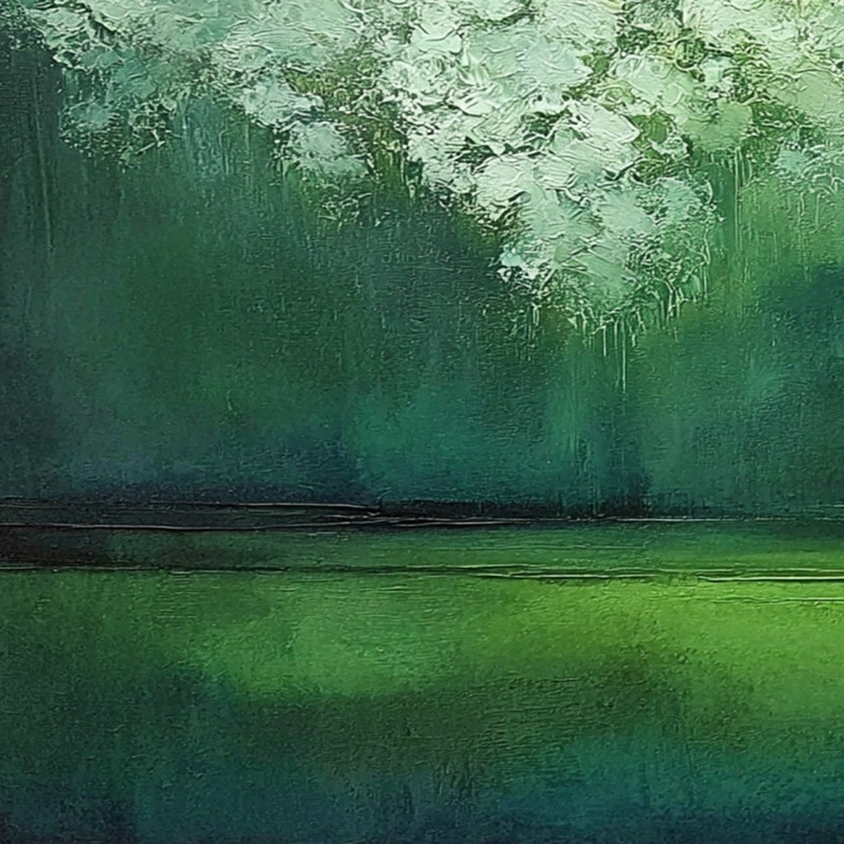 VERDANT STILLNESS: Large Green Abstract Landscape Texture Painting - Image 3