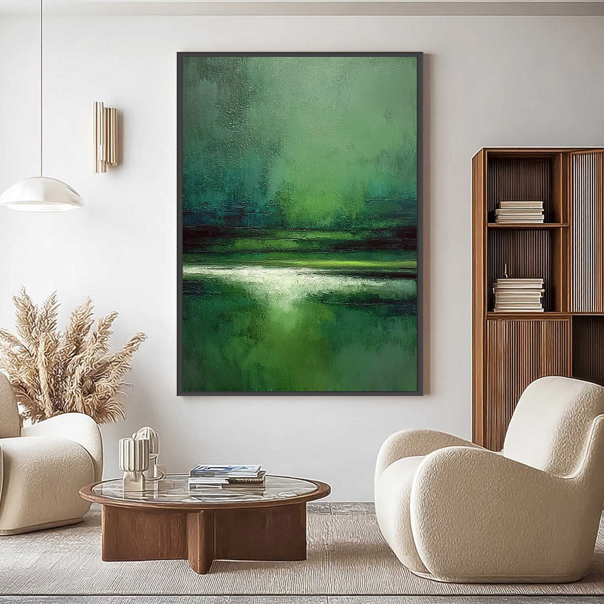 VERDANT STILLNESS: Textured Green Abstract Landscape Oil Painting - Image 2