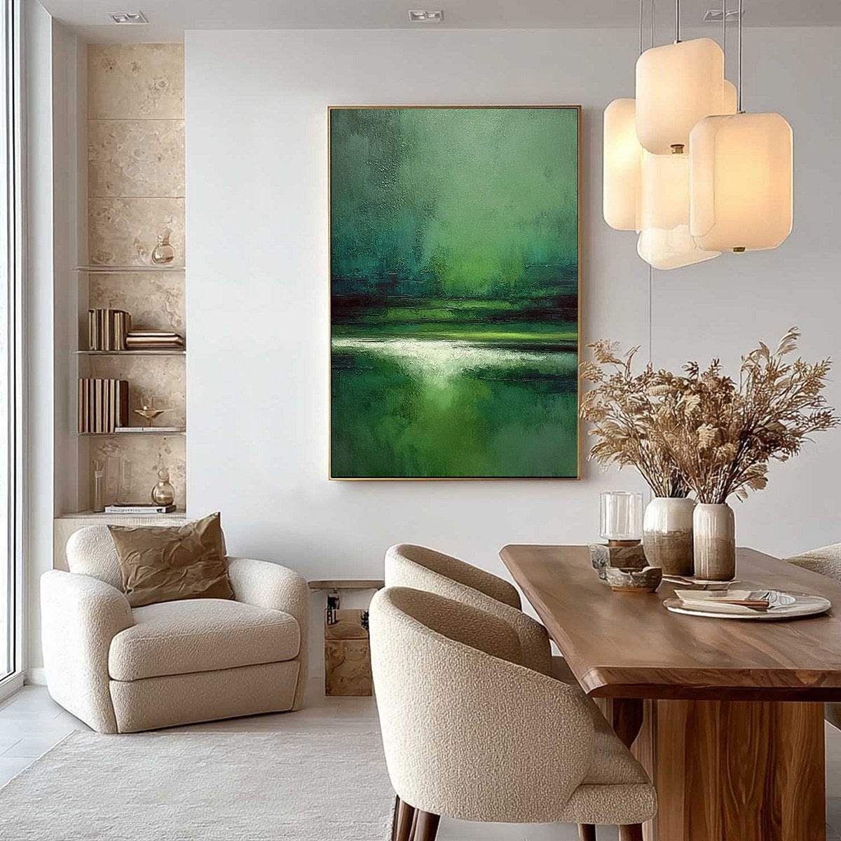 VERDANT STILLNESS: Textured Green Abstract Landscape Oil Painting - Image 4