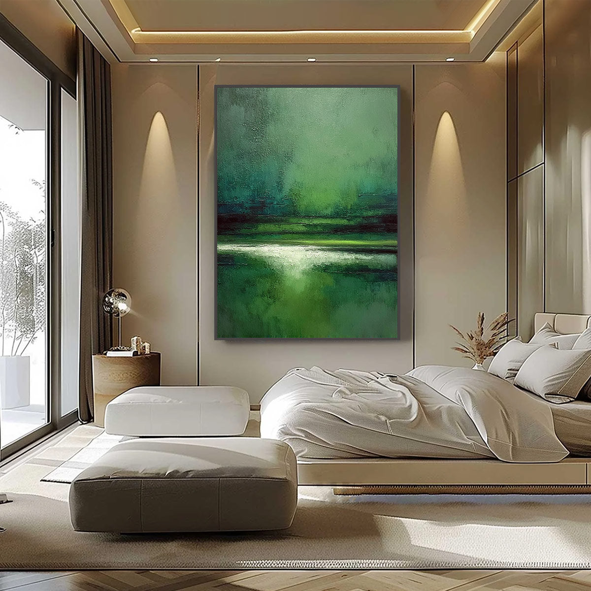 VERDANT STILLNESS: Textured Green Abstract Landscape Oil Painting - Image 6