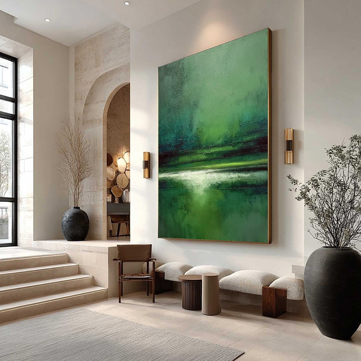 VERDANT STILLNESS: Textured Green Abstract Landscape Oil Painting - Image 7