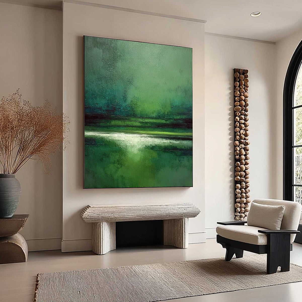 VERDANT STILLNESS: Textured Green Abstract Landscape Oil Painting - Image 8