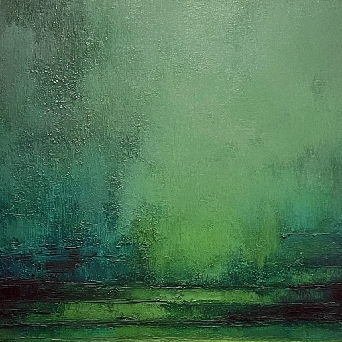 VERDANT STILLNESS: Textured Green Abstract Landscape Oil Painting - Image 5