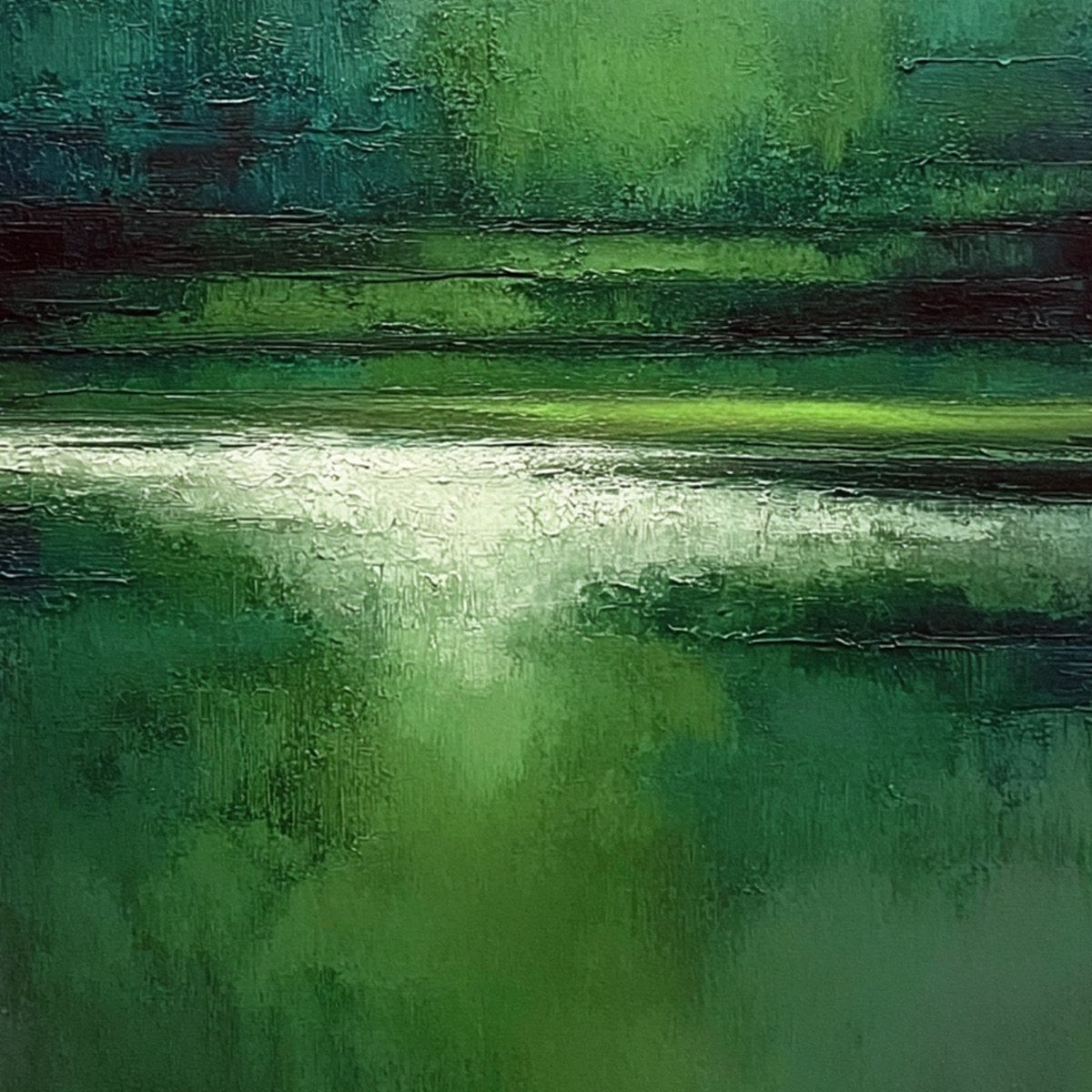 VERDANT STILLNESS: Textured Green Abstract Landscape Oil Painting - Image 3