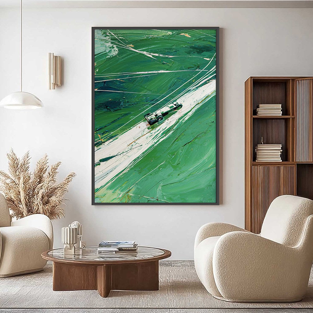 VERDANT VELOCITY: Textured Impasto Painting of a Vintage Racing Car - Image 2