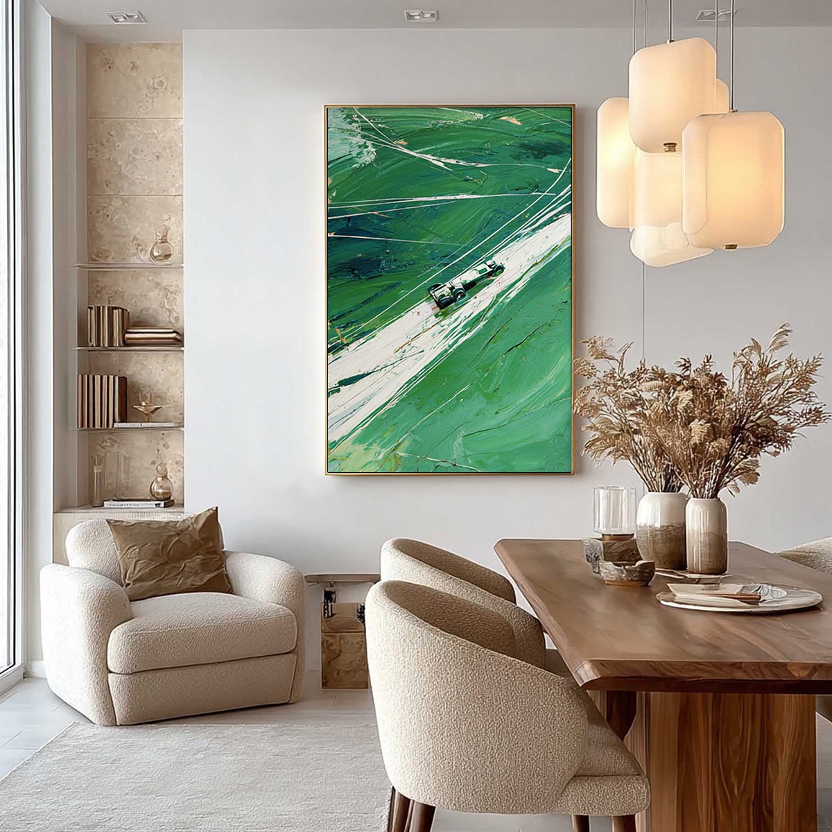 VERDANT VELOCITY: Textured Impasto Painting of a Vintage Racing Car - Image 4