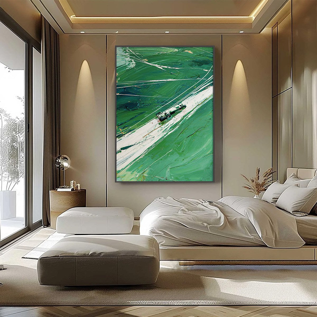VERDANT VELOCITY: Textured Impasto Painting of a Vintage Racing Car - Image 6