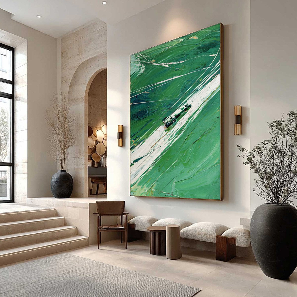 VERDANT VELOCITY: Textured Impasto Painting of a Vintage Racing Car - Image 7