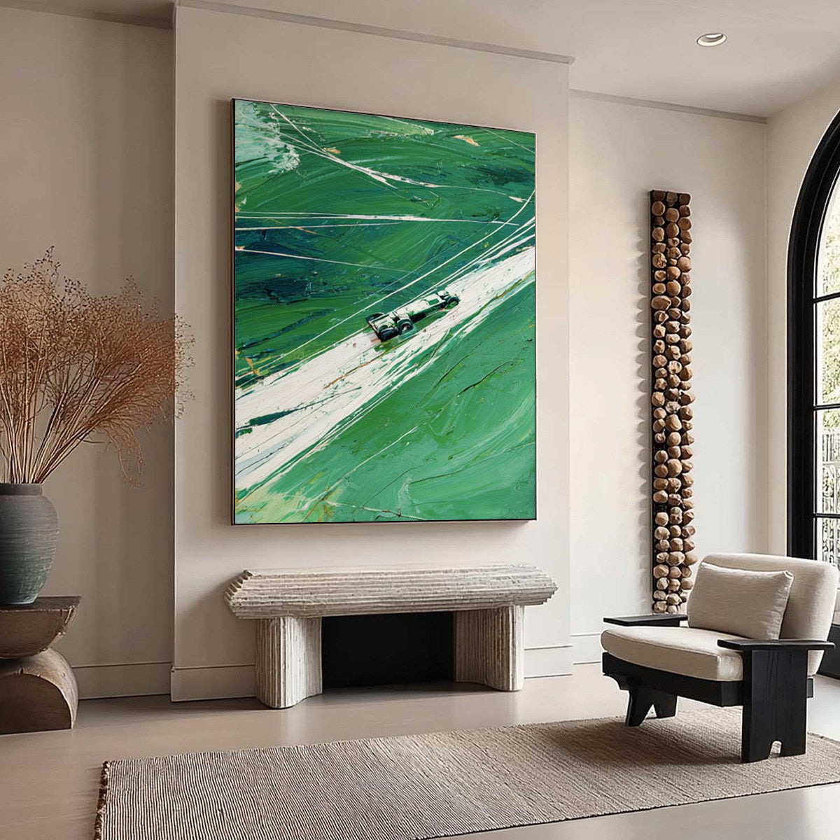 VERDANT VELOCITY: Textured Impasto Painting of a Vintage Racing Car - Image 8