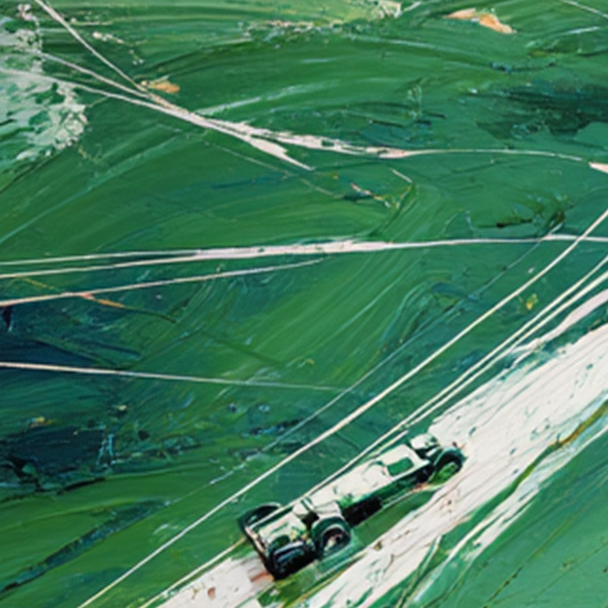 VERDANT VELOCITY: Textured Impasto Painting of a Vintage Racing Car - Image 3