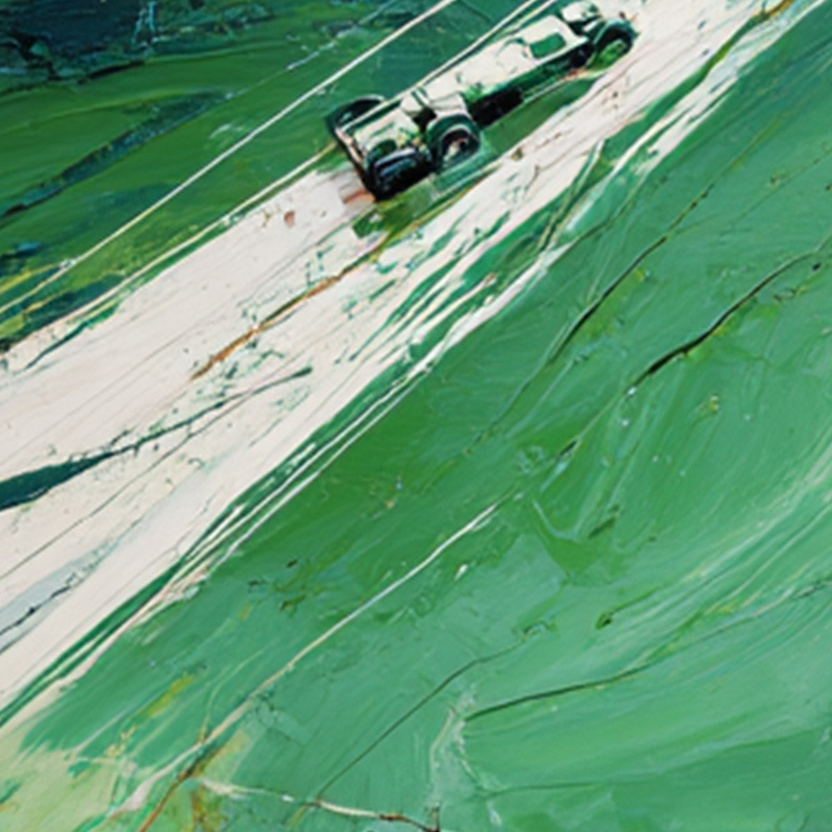 VERDANT VELOCITY: Textured Impasto Painting of a Vintage Racing Car - Image 5
