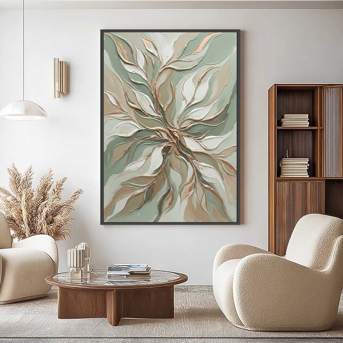 VERDANT WHISPER: Textured Abstract Botanical Leaf Painting - Image 4