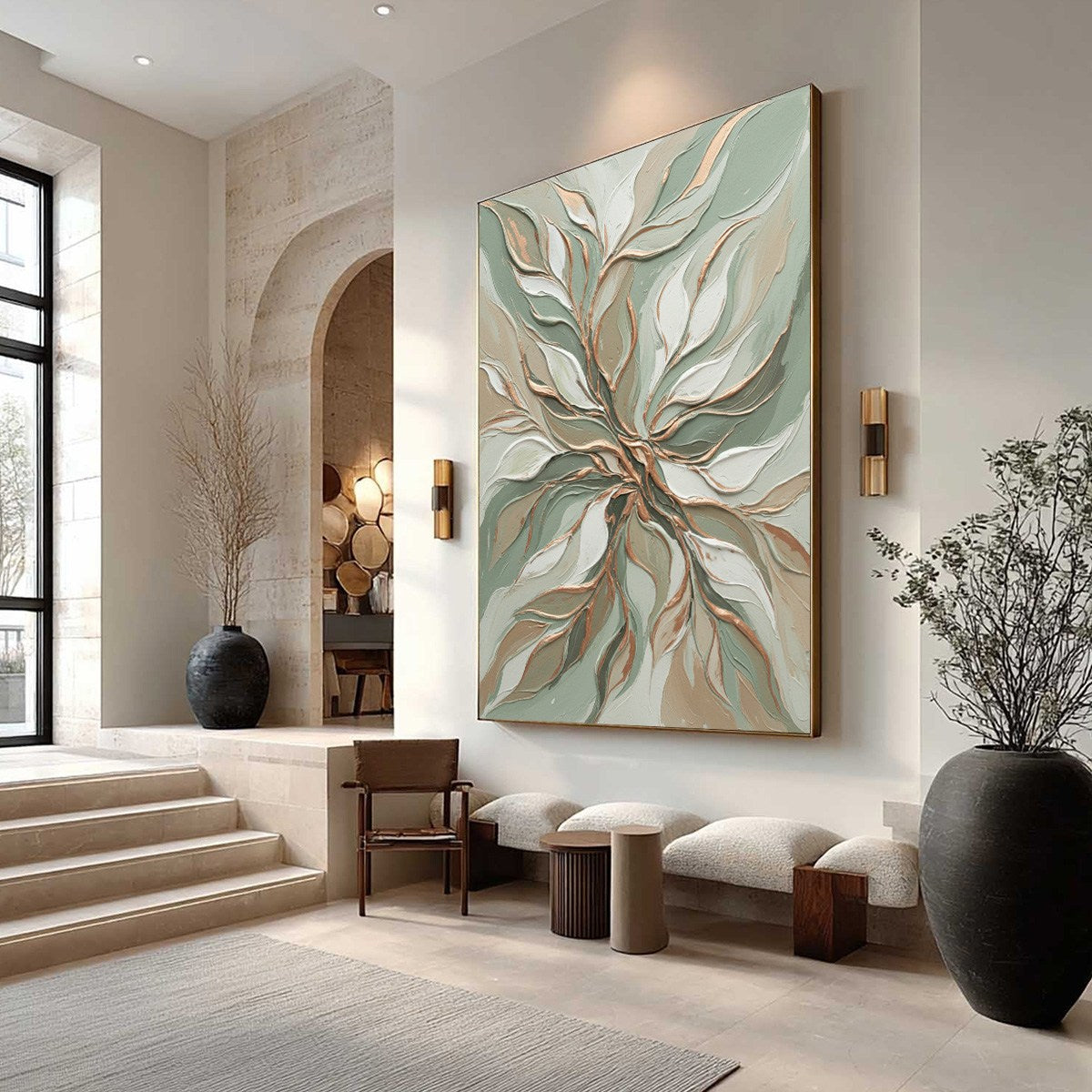 VERDANT WHISPER: Textured Abstract Botanical Leaf Painting - Image 7