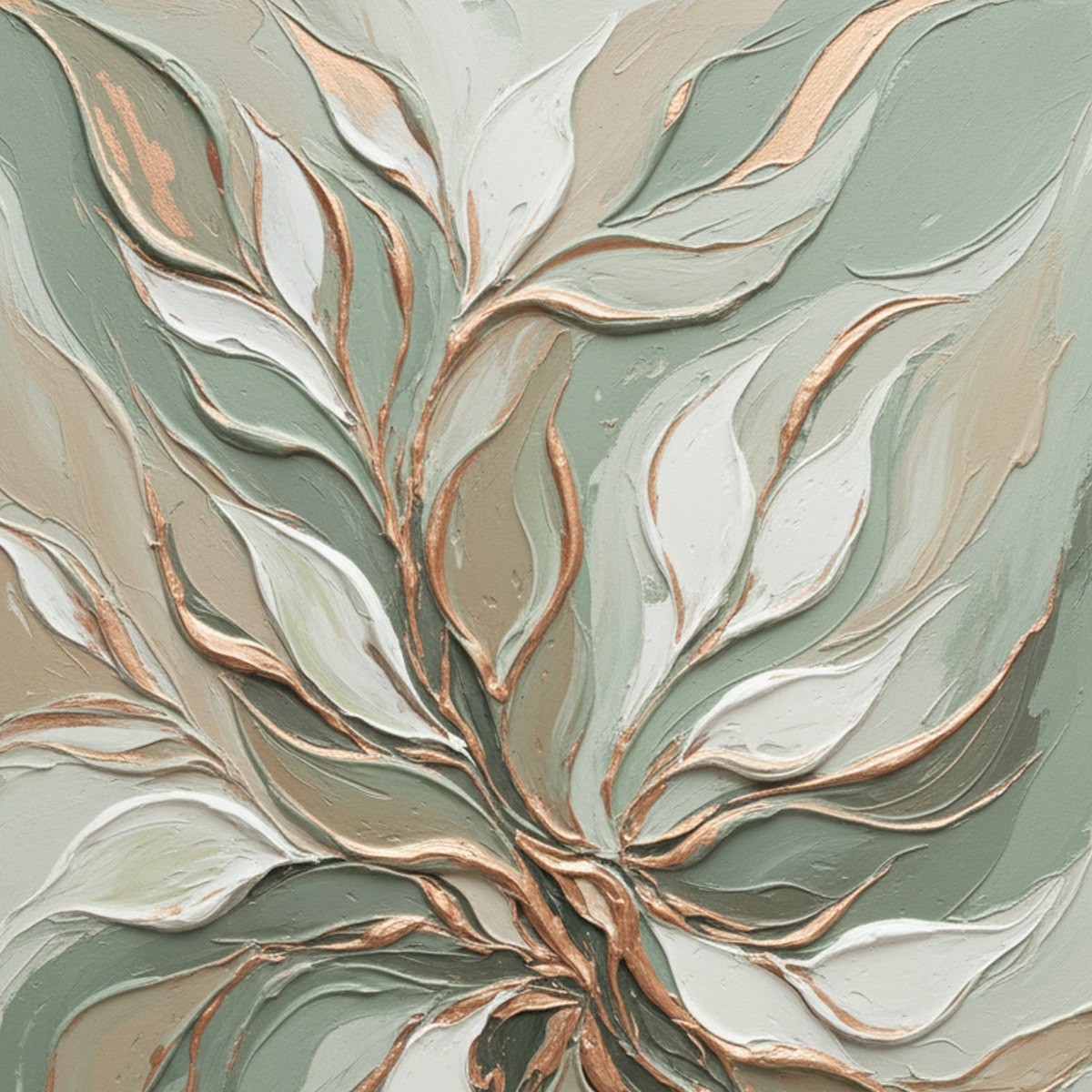 VERDANT WHISPER: Textured Abstract Botanical Leaf Painting - Image 3