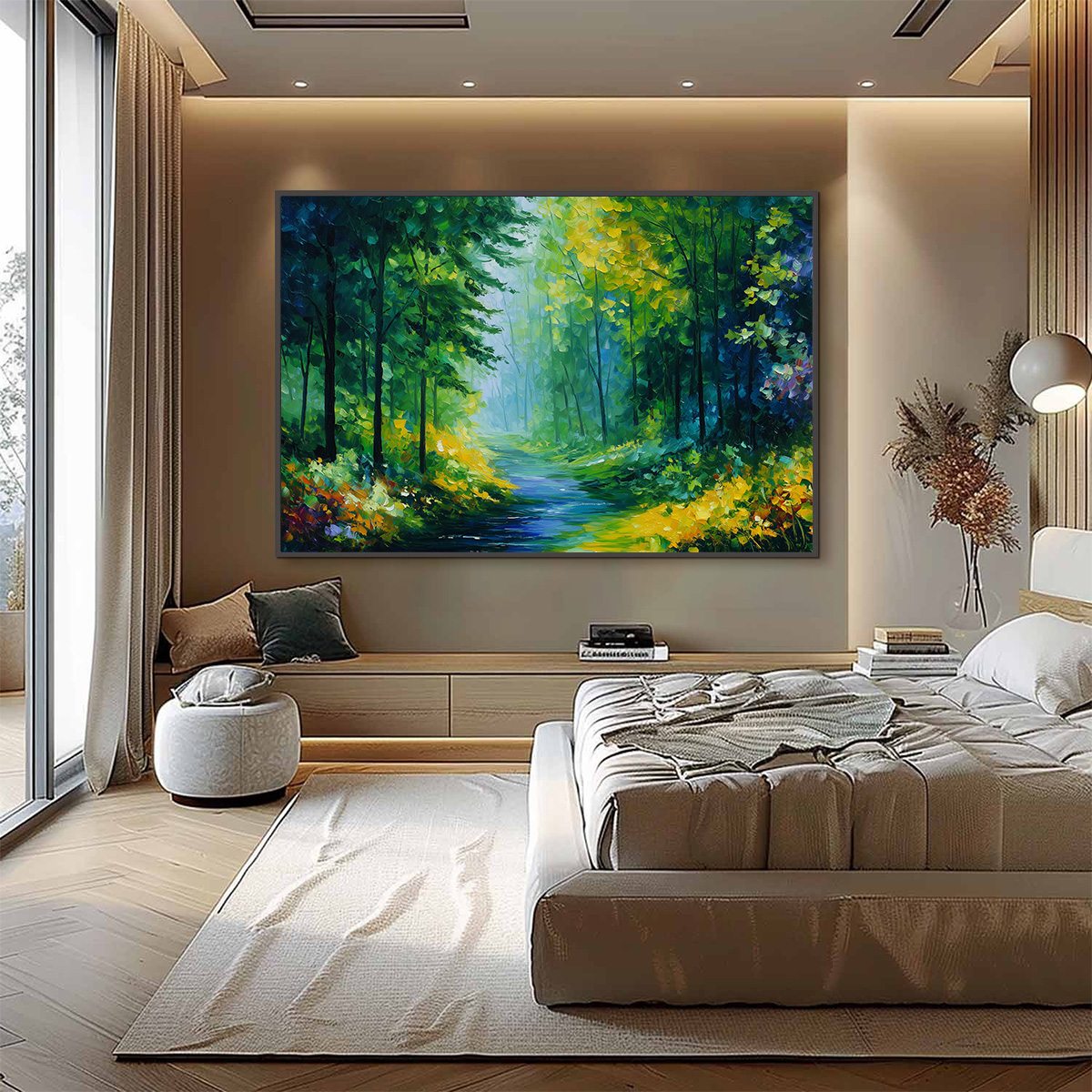 VERDANT WHISPER: Textured Palette Knife Forest Landscape Oil Painting - Image 4