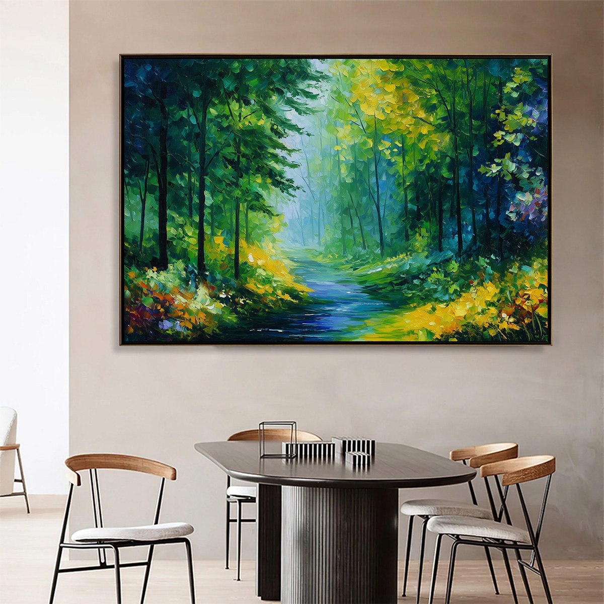 VERDANT WHISPER: Textured Palette Knife Forest Landscape Oil Painting - Image 2