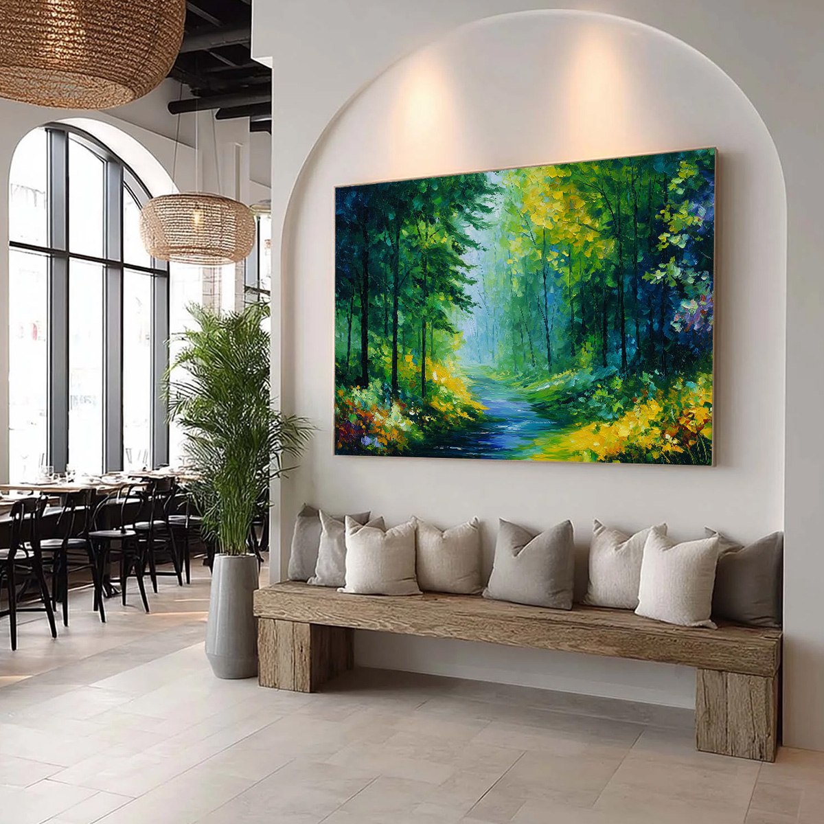 VERDANT WHISPER: Textured Palette Knife Forest Landscape Oil Painting - Image 8