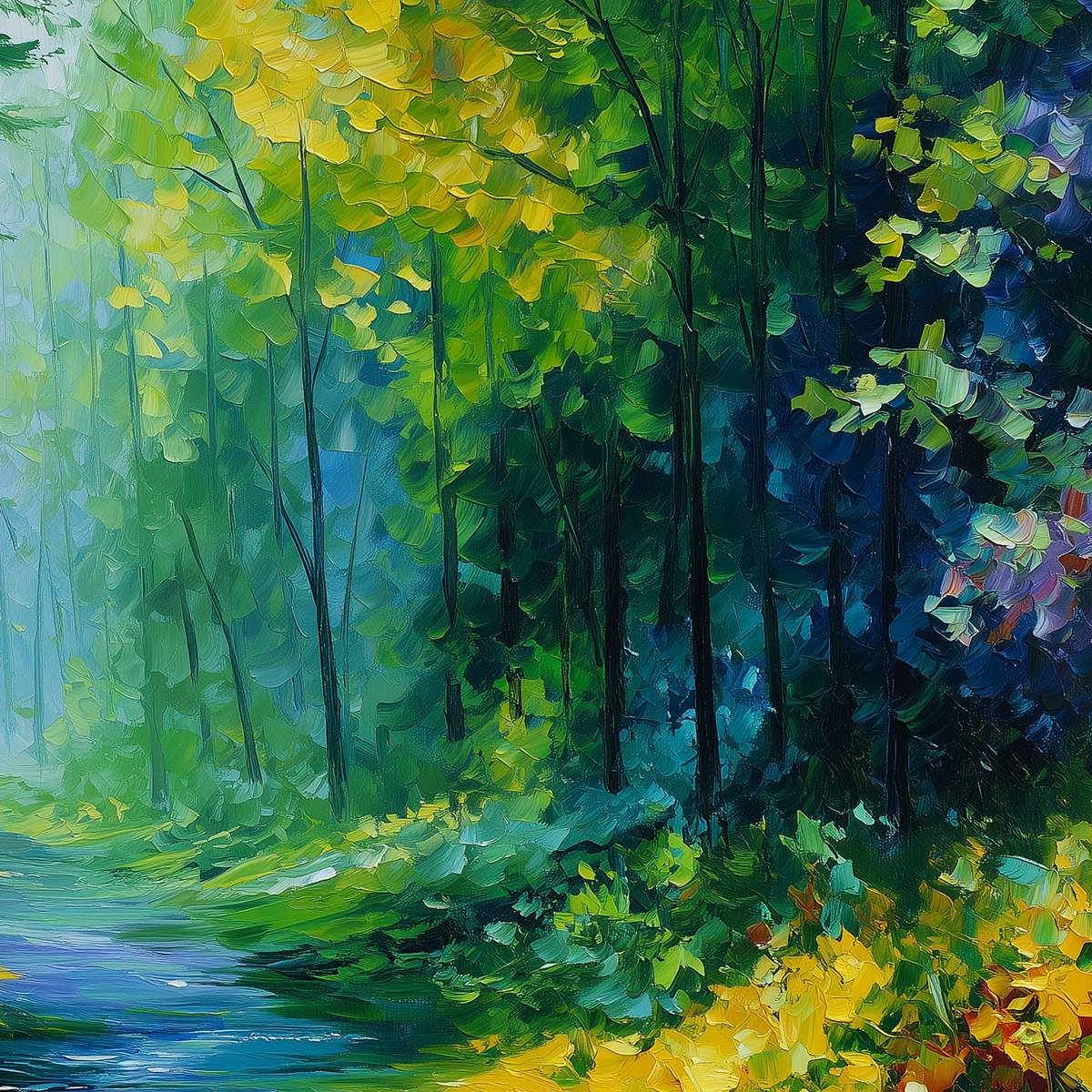 VERDANT WHISPER: Textured Palette Knife Forest Landscape Oil Painting - Image 5