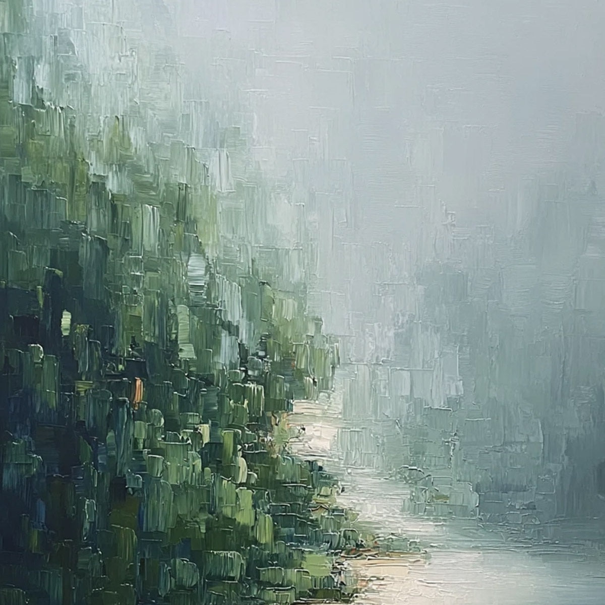 VERDANT WHISPER: Textured Wabi Sabi Forest & River Landscape Painting - Image 3