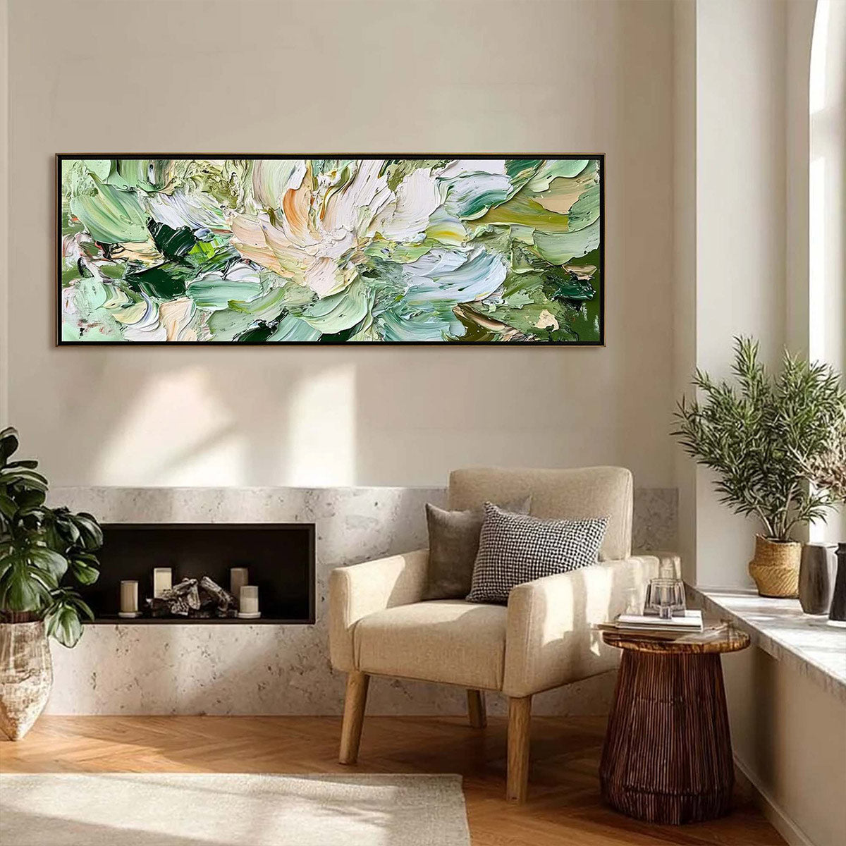 VERDANT BLOOM: Textured Abstract Floral Painting - Image 4
