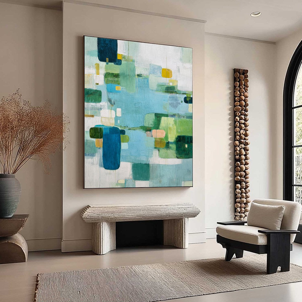 VERDANT MOSAIC: Vertical Modern Blue and Green Abstract Painting - Image 8