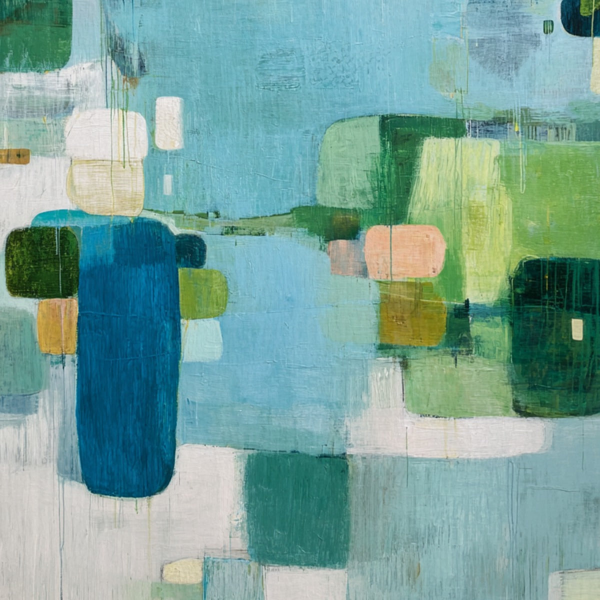 VERDANT MOSAIC: Vertical Modern Blue and Green Abstract Painting - Image 3