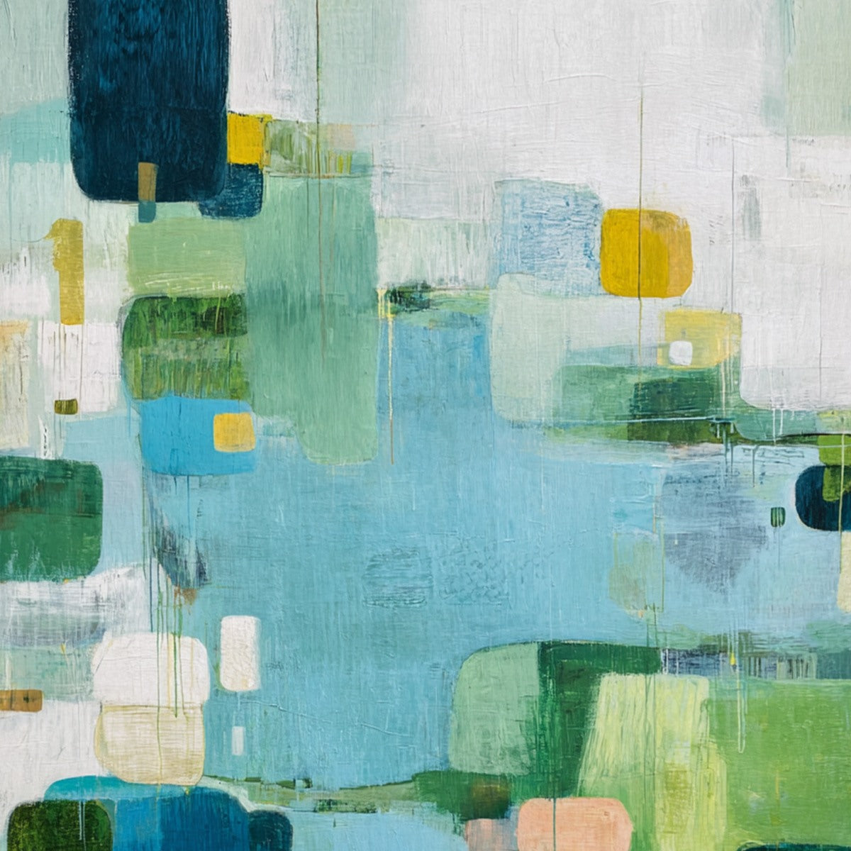 VERDANT MOSAIC: Vertical Modern Blue and Green Abstract Painting - Image 5