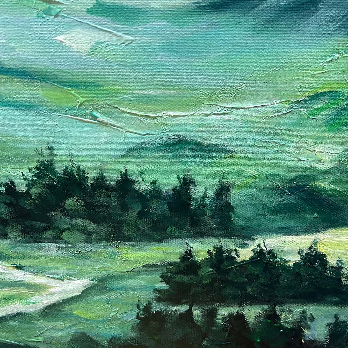 VERDANT VALLEY VISTA: Textured Abstract Landscape Oil Painting - Image 5