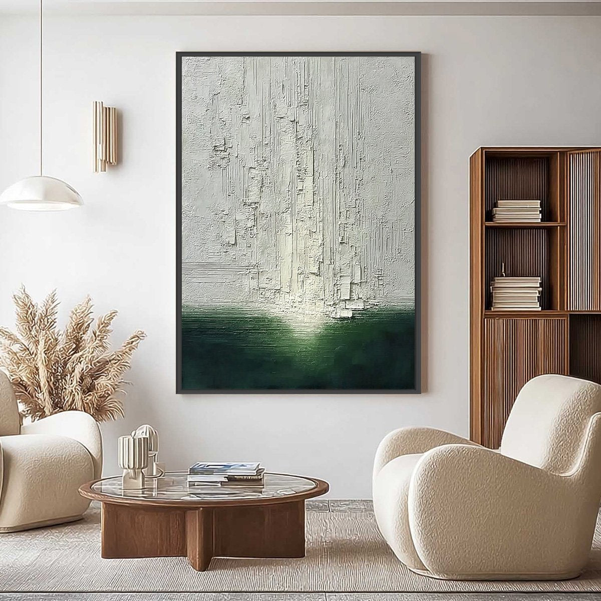 VERIDIAN HORIZON: Textured Wabi Sabi Abstract Landscape Painting - Image 2