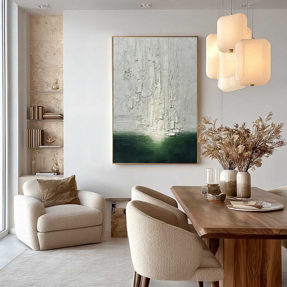 VERIDIAN HORIZON: Textured Wabi Sabi Abstract Landscape Painting - Image 4