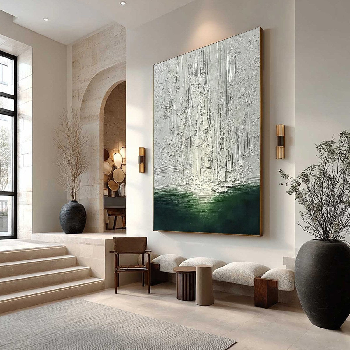 VERIDIAN HORIZON: Textured Wabi Sabi Abstract Landscape Painting - Image 7