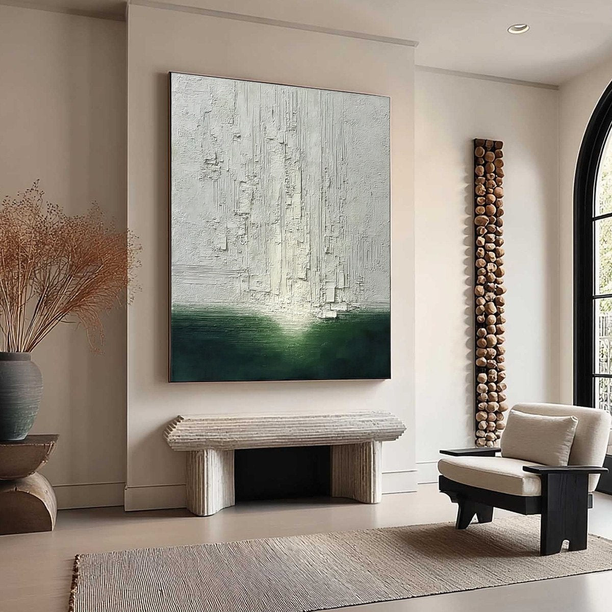 VERIDIAN HORIZON: Textured Wabi Sabi Abstract Landscape Painting - Image 8