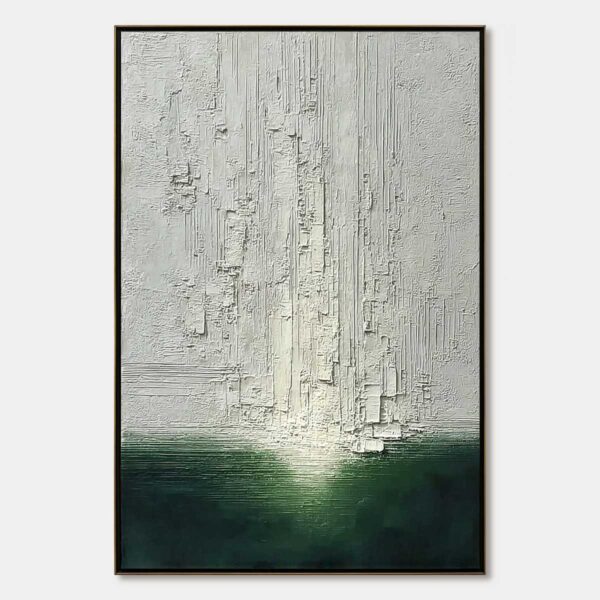 VERIDIAN HORIZON: Textured Wabi Sabi Abstract Landscape Painting