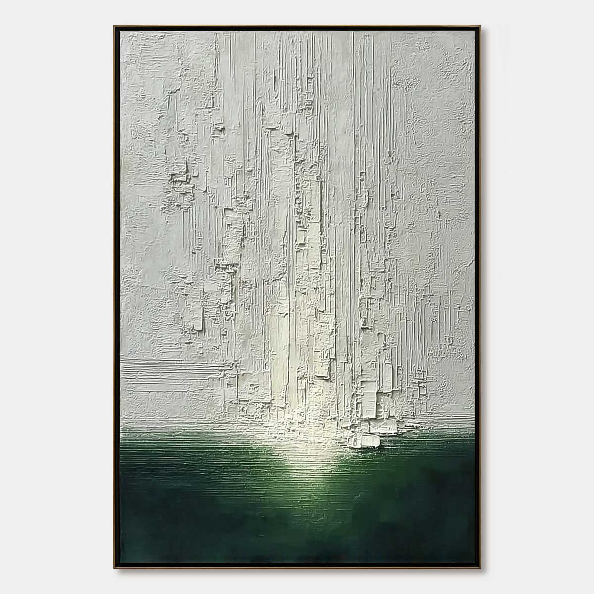VERIDIAN HORIZON: Textured Wabi Sabi Abstract Landscape Painting