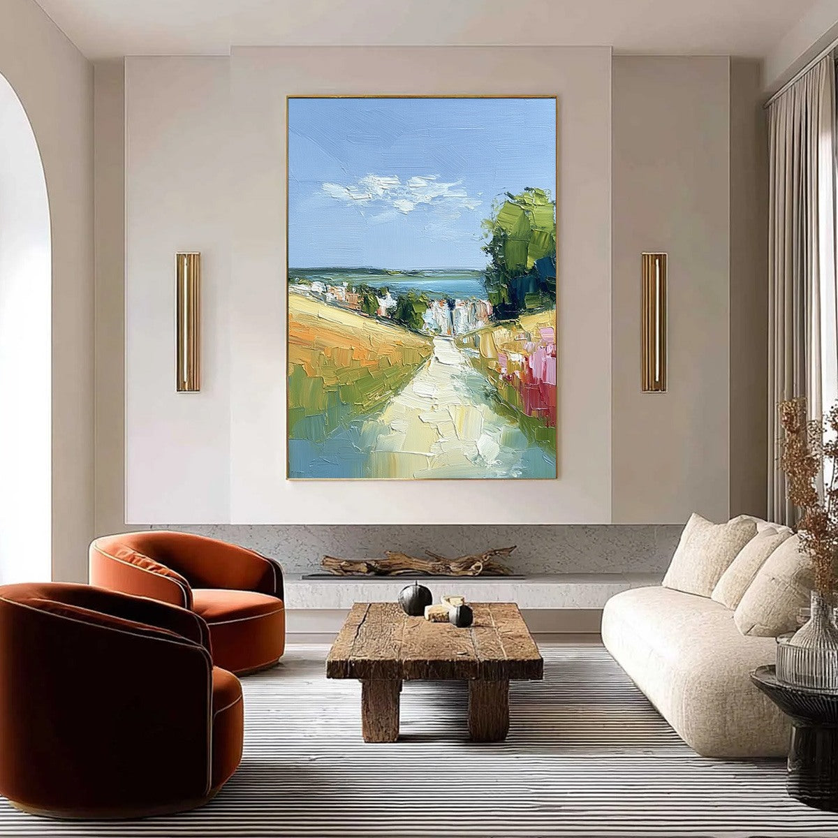 VIA AL MARE: Textured Impasto Painting of a Coastal Village Path - Image 2