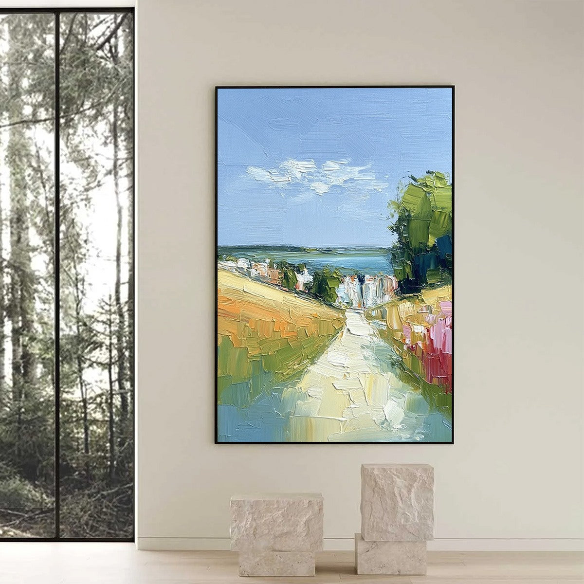 VIA AL MARE: Textured Impasto Painting of a Coastal Village Path - Image 6