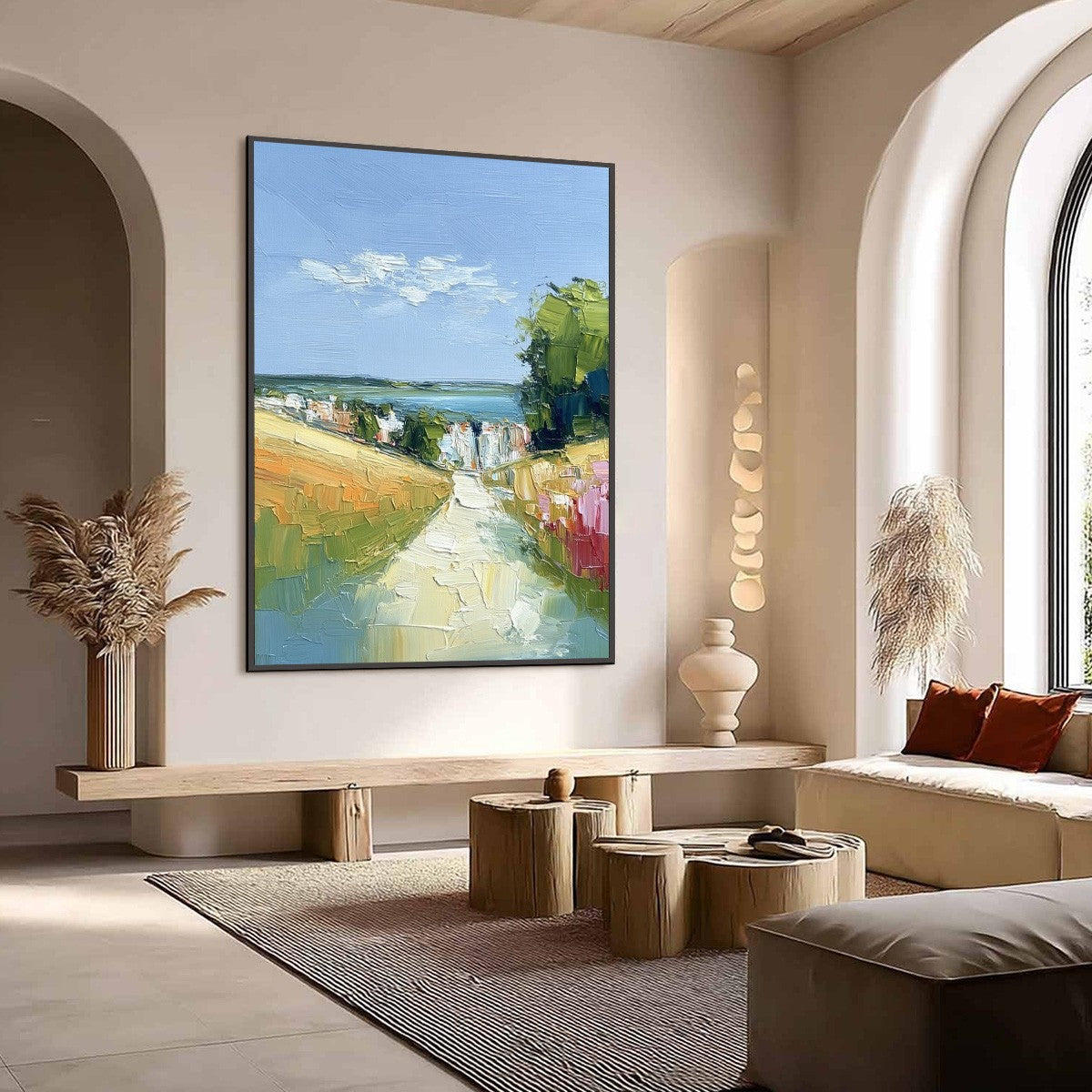 VIA AL MARE: Textured Impasto Painting of a Coastal Village Path - Image 7