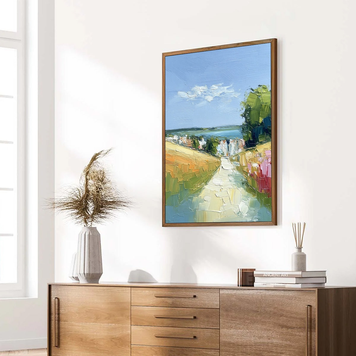 VIA AL MARE: Textured Impasto Painting of a Coastal Village Path - Image 8