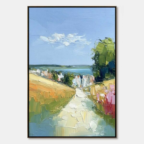 VIA AL MARE: Textured Impasto Painting of a Coastal Village Path