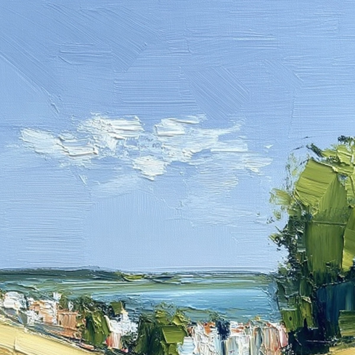 VIA AL MARE: Textured Impasto Painting of a Coastal Village Path - Image 5