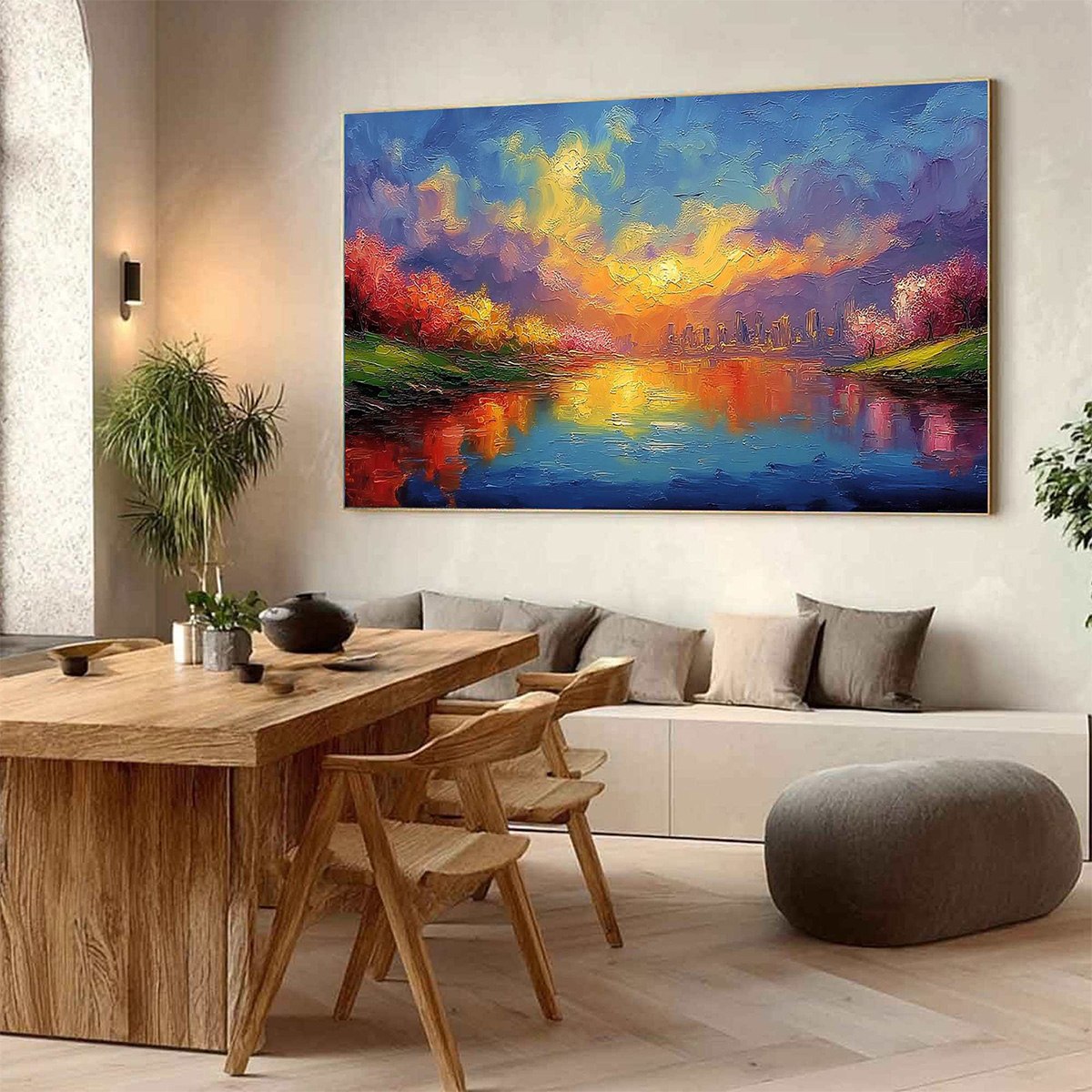 VIBRANT HORIZON: Textured Impasto Cityscape Sunset Painting - Image 7