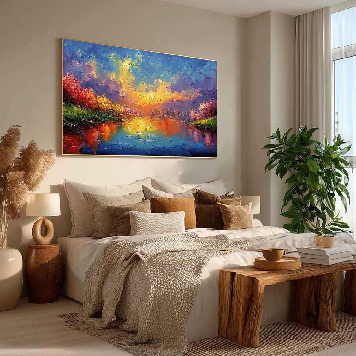 VIBRANT HORIZON: Textured Impasto Cityscape Sunset Painting - Image 8