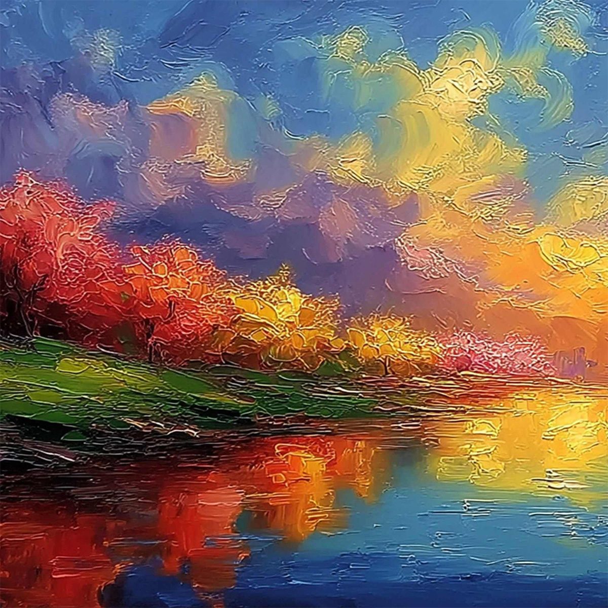 VIBRANT HORIZON: Textured Impasto Cityscape Sunset Painting - Image 3